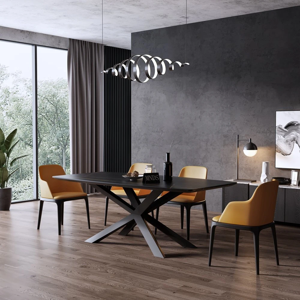 Marble Modern Dining Table Carbon Tool Steel Leather Chair Fashion Restaurant Furniture