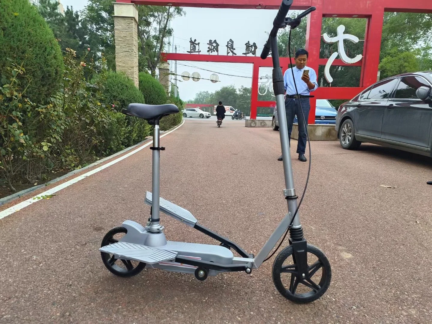 Biplane Scooter à main surdimensionné pliable avec corps tout en métal absorbant les chocs et ailes de frein.