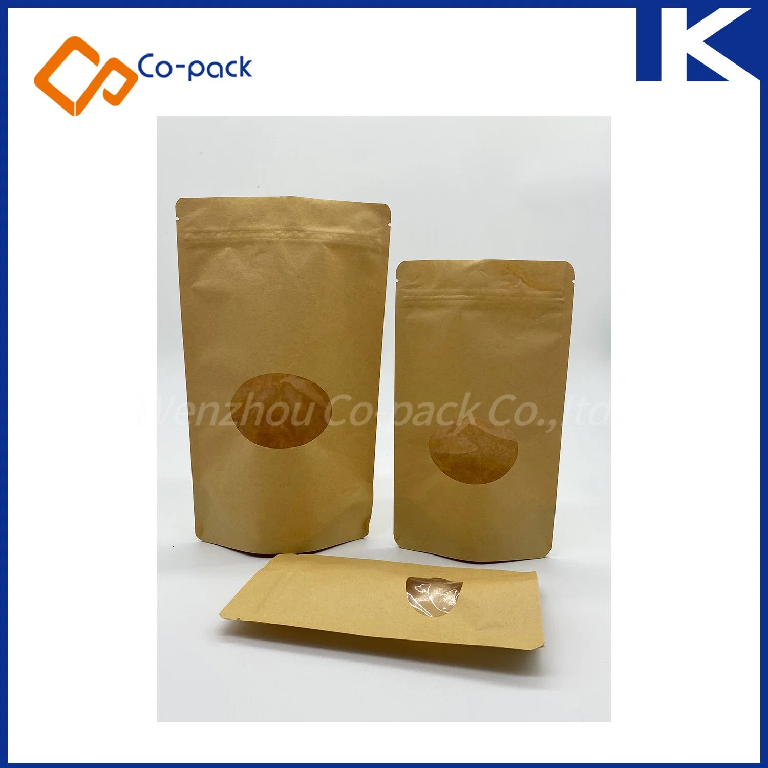 Eco-Friendly Kraft Biodegradable Stand up Pouch Resealable Food Packaging Bag