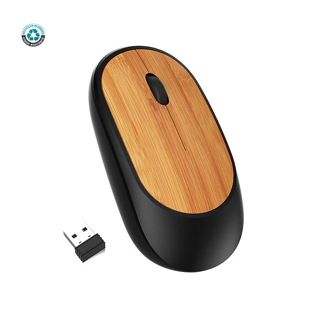 White Wireless Mouse in Bamboo and Recycled ABS