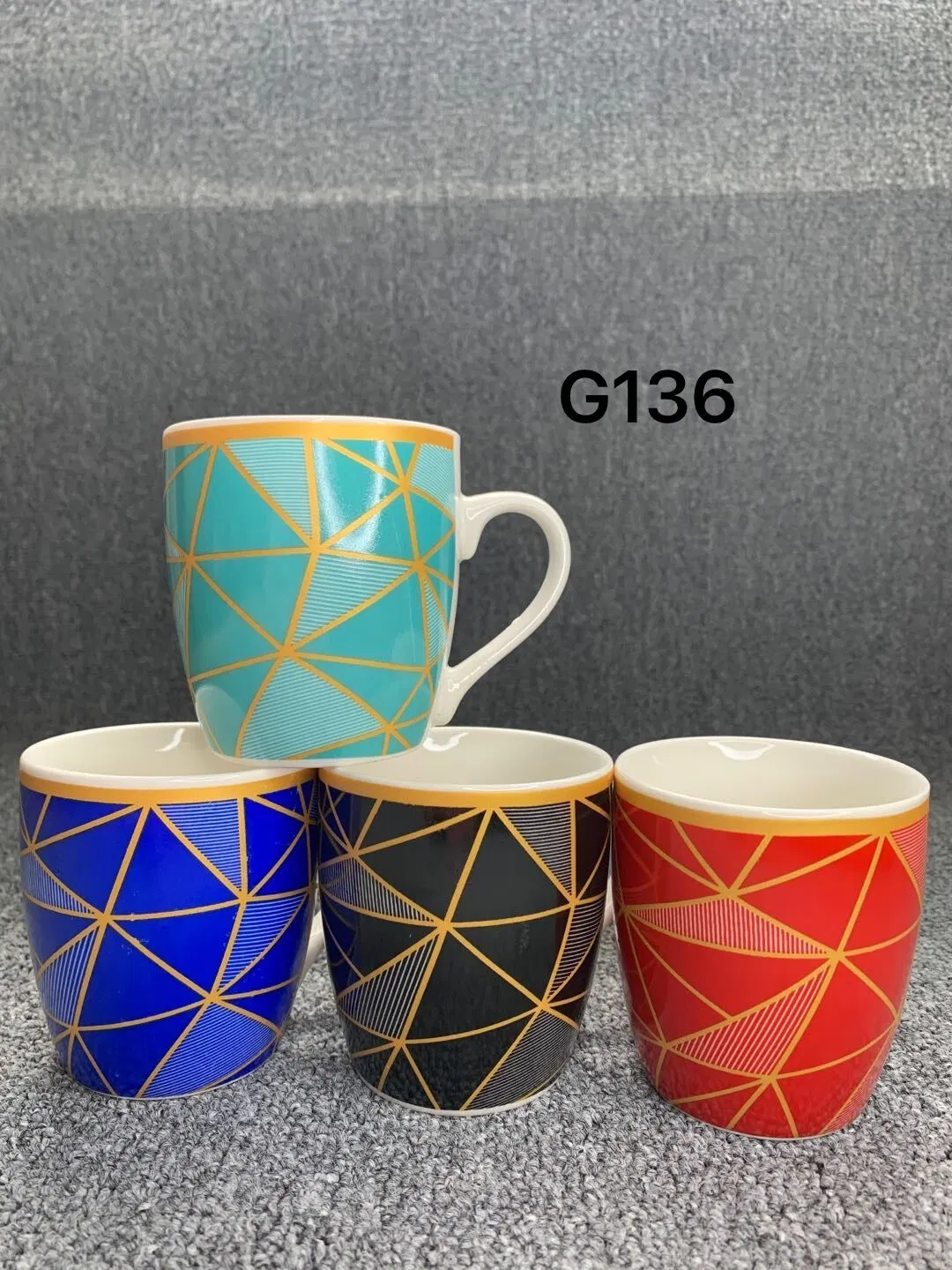 Marbling Printing Design 12oz 360ml Four Ceramic Mugs Cup Set for Gifts