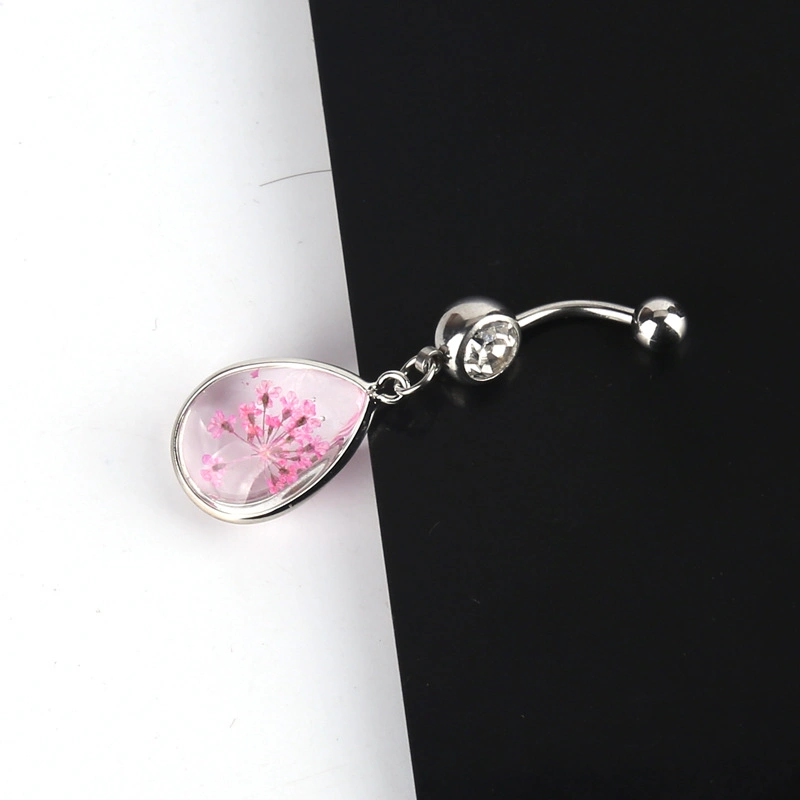 Glass Drops of Water Flower Stainless Steel Belly Button Rings