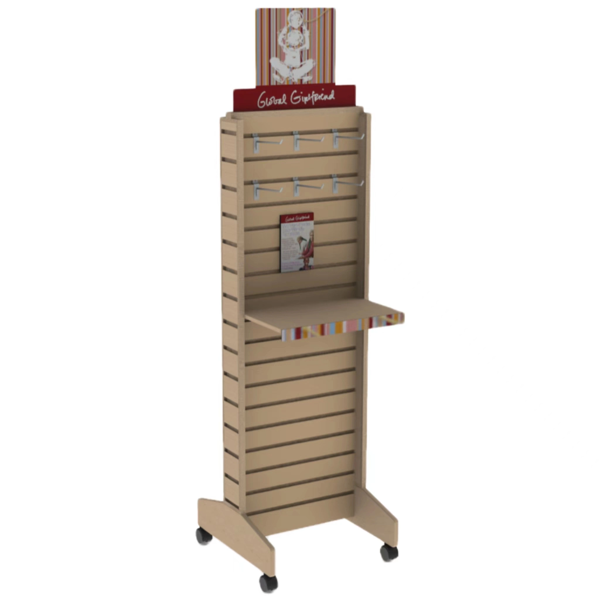 Custom MDF Double Sided Slatwall Display Rack with Caster (Rotate)