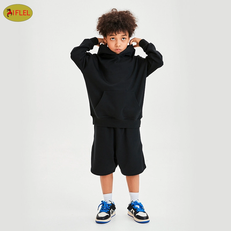 Custom Autumn Online Kids Clothing Store Kids Plain Hoodies para jogging Conjunto bebé niña niños dos piezas sudadera corto conjunto