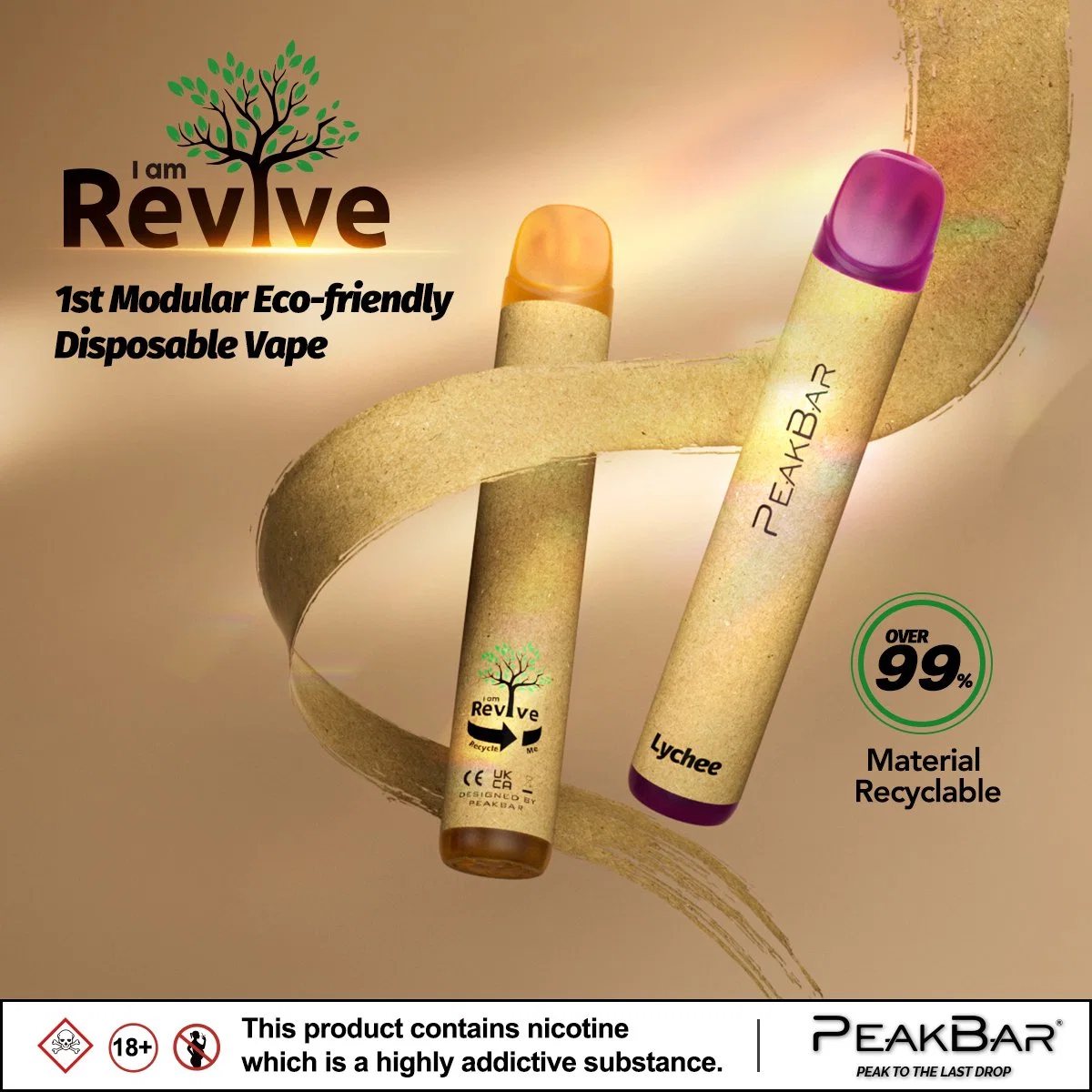 Peakbar Revive Tpd Compliant Modular Design Overall 99% Recyclable Free Vape Pen