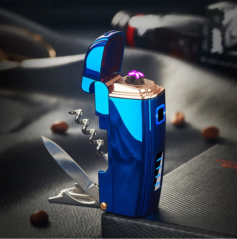 4 in 1 Multifunction Electric Lighter USB Rechargeable with Dual Arc Flameless Windproof