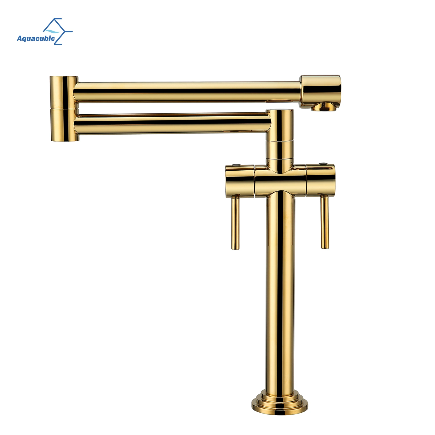 Double Lever Handle with Dual Joint Swing Arm Sink Faucet Titanium Gold Kitchen Pot Filler Faucet