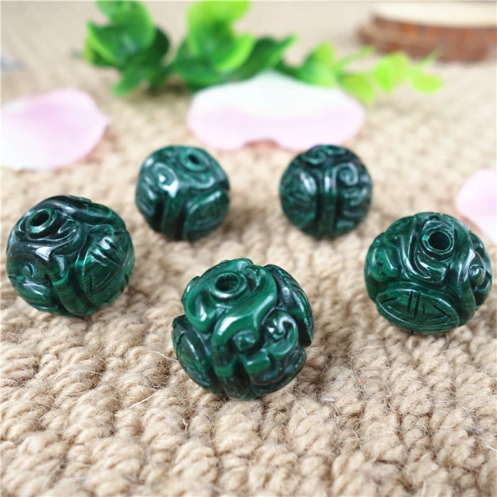 Natural Malachite Gemstone Carved Dragon Shape Beads for Jewelry