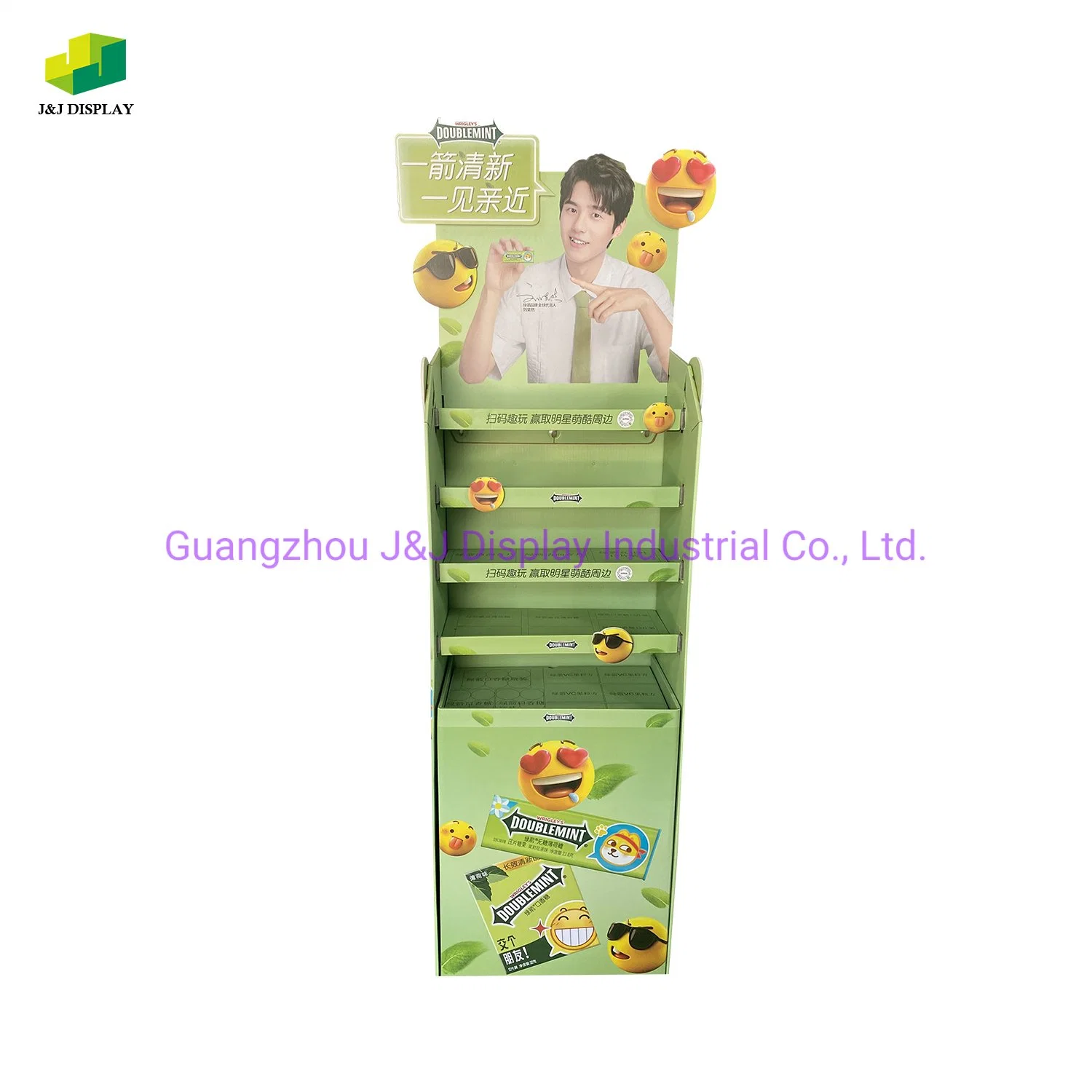 Customized Cardboard Corrugated Paper Promotion Retail Store Advertising Exhibition Pop Foldable Floor Display Stand for Double Mint