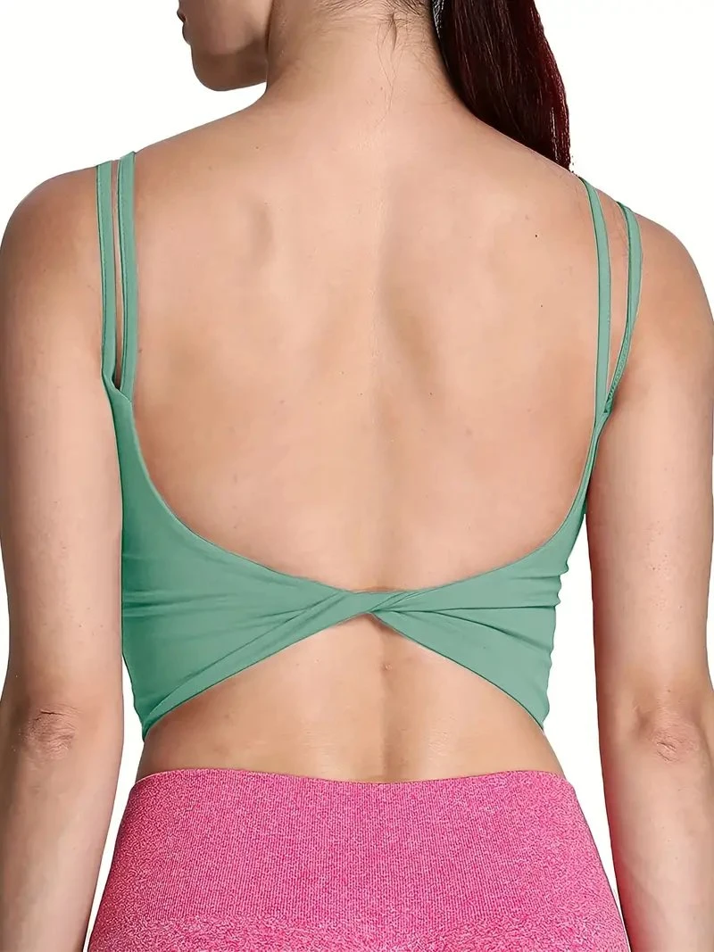 Soutien-gorge de sport dos torsadé pour femmes, tenue de sport, rembourré, dos nu, débardeur de yoga court pour la remise en forme.