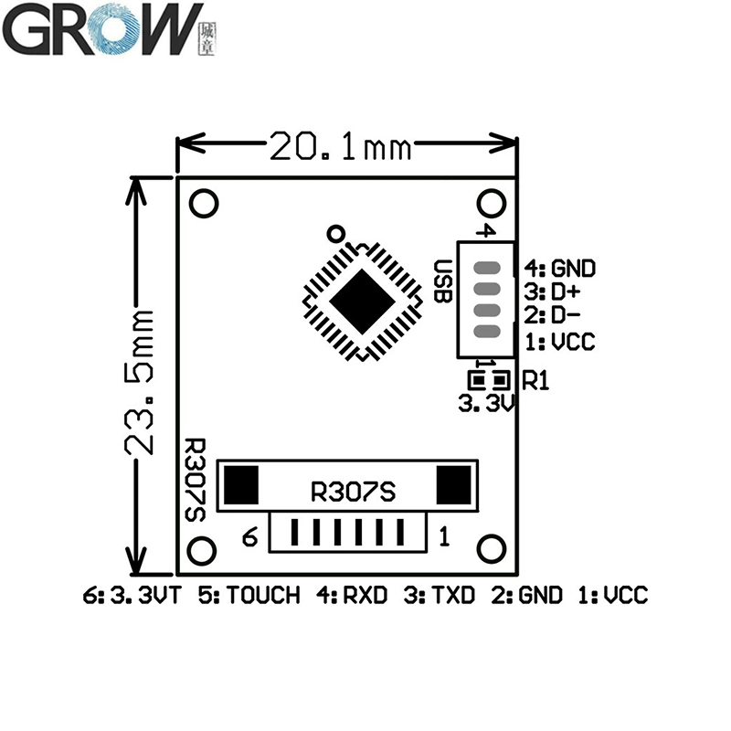 Grow R307-S Cheap 300 Capacity USB Uart Optical Fingerprint Module