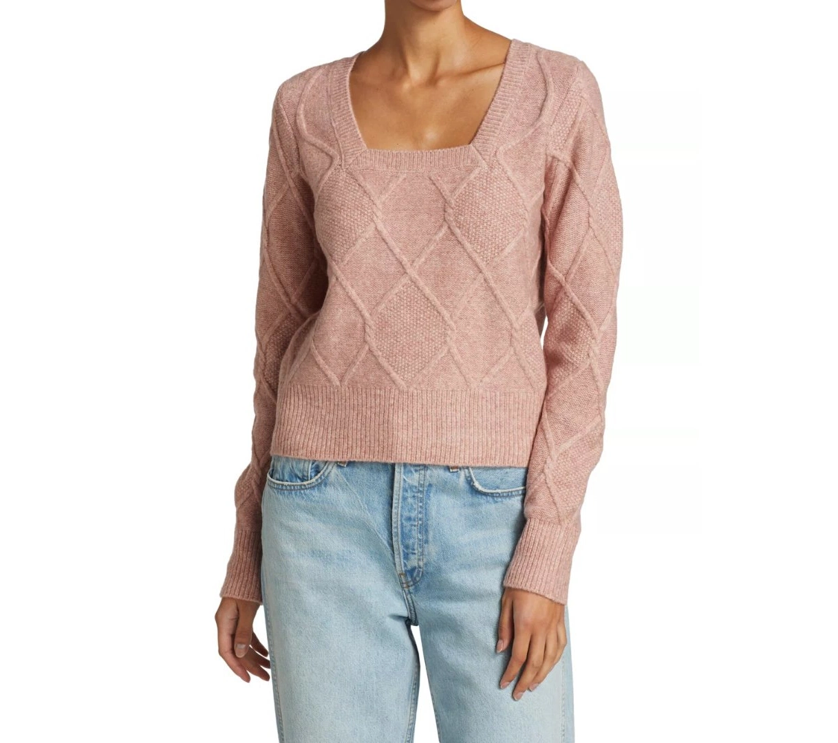 Cable Knitted Wool Cashmere Blends Square-Neck Pullover Sweater