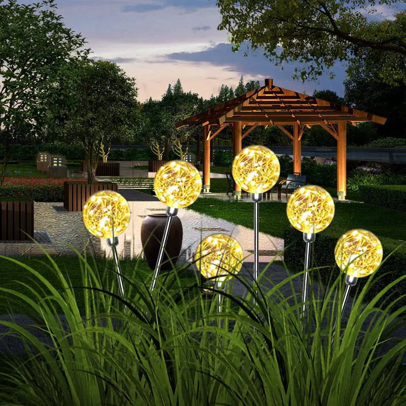 Outdoor Hollow Flame Light Antique Solar Street Light LED Solar Floor Lamps Outdoor Waterproof Copper Wire Ball Reed Lights