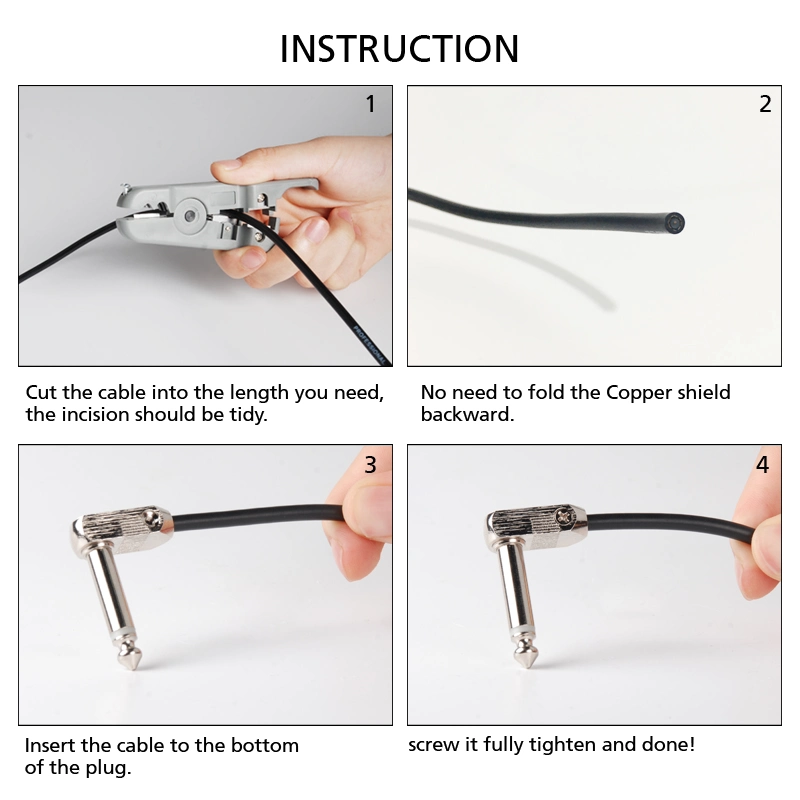 Solderless Guitar Cable Kit Pedalboard Customer DIY with 10 1/4" Ts Plug (4.2002B-3M)