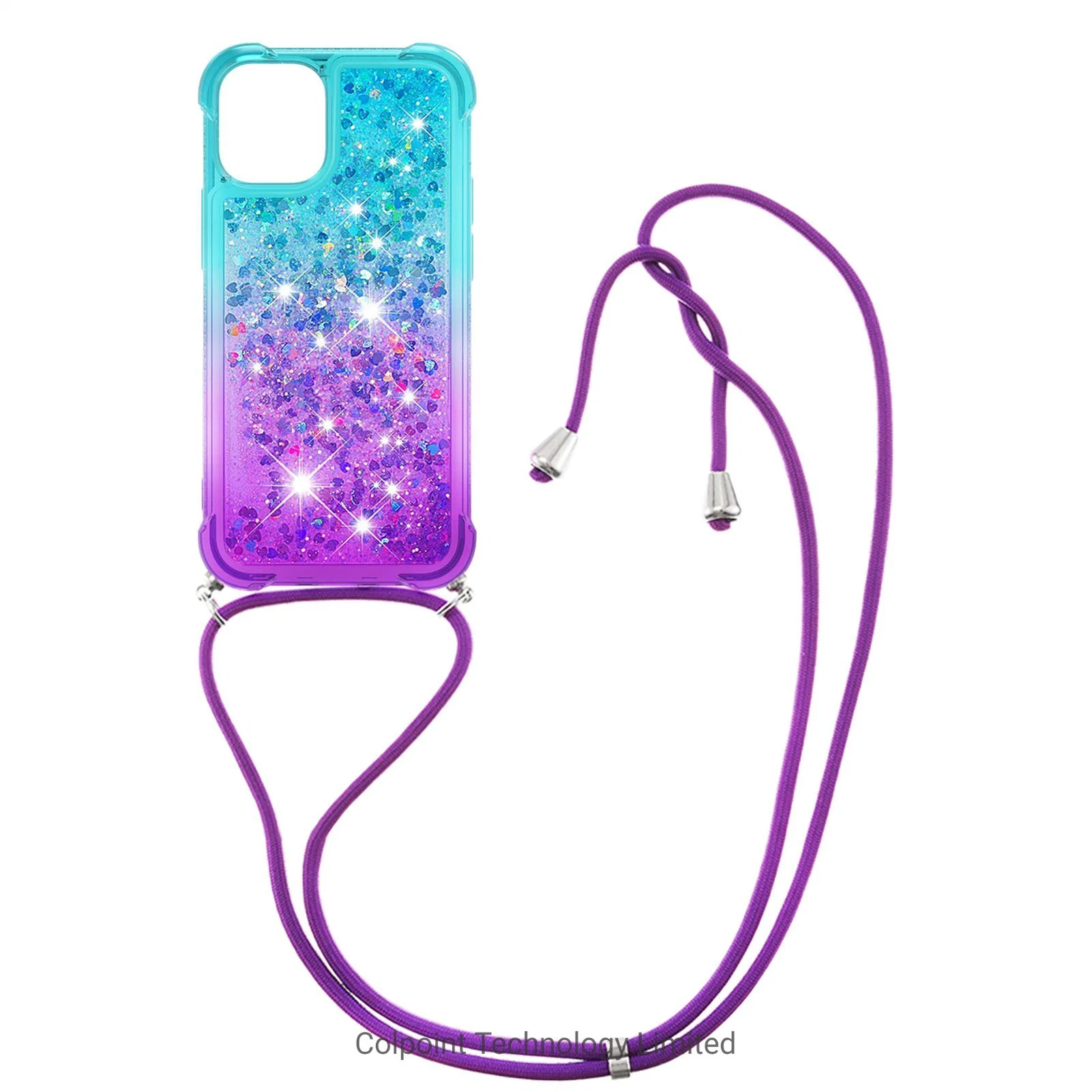 Gradient Quicksand Series Glitter Flowing TPU Liquid Flowing Case with Strap for iPhone 13 Mini 5.4 Inch - Sky Blue Purple