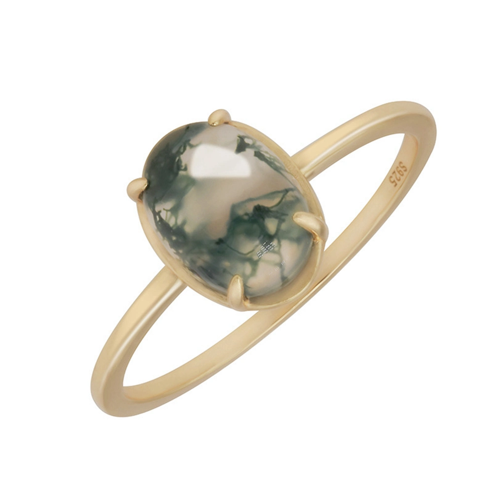 Joacii 925 Sterling Silver 14K Gold Plated Gemstones Series Simple Chinese Landscape Painting Natural Aquatic Onyx Ring