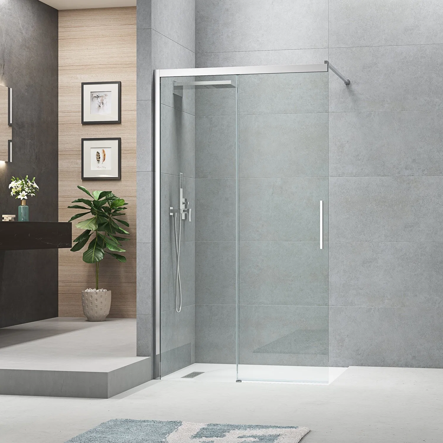 Luxury Tempered 6mm Glass Shower Door Simple Bathroom Room (8W10028)