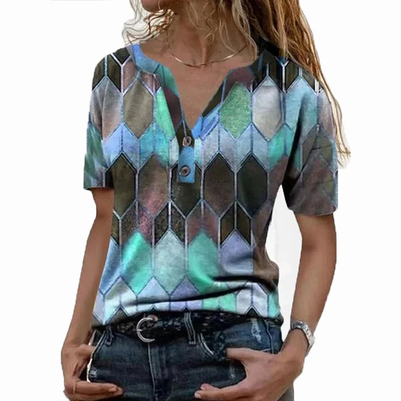 Cross Border 2023 Women's New T-Shirt Short Sleeve Fashionv-Neck Bottom Shirt Top