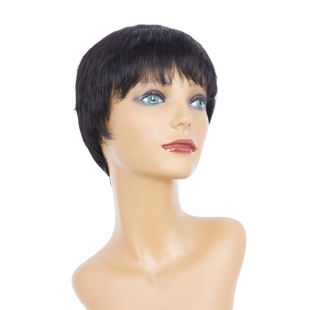 Human Hair Glueless Black Color Short Pix Cut Full Machine Made Wig