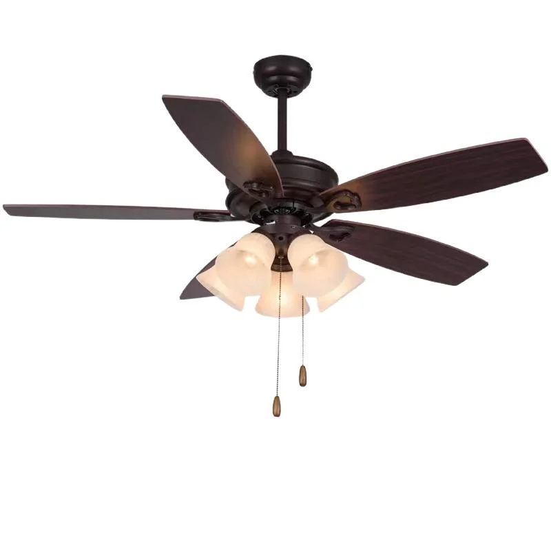 42 "/48" Fan Lamp 5 Blades Plywood Wood Light Luxury Wind Household Glass Lampshade Remote Control Fan Lamp Pendant