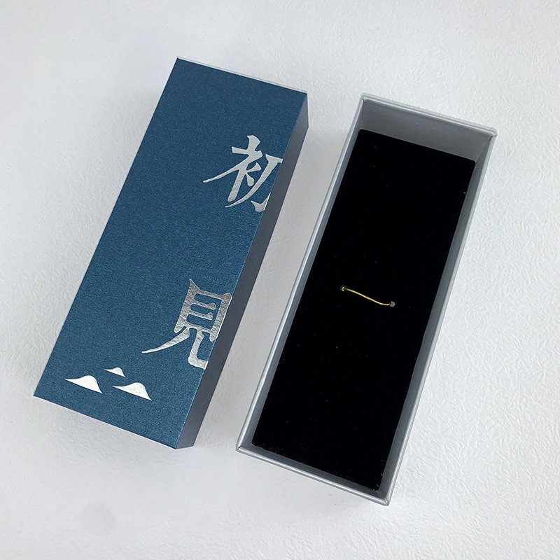 Blue Pearlescent Special Paper Gift Box High-End Silver Stamping Cardboard Box with Flocked Sponge Lining