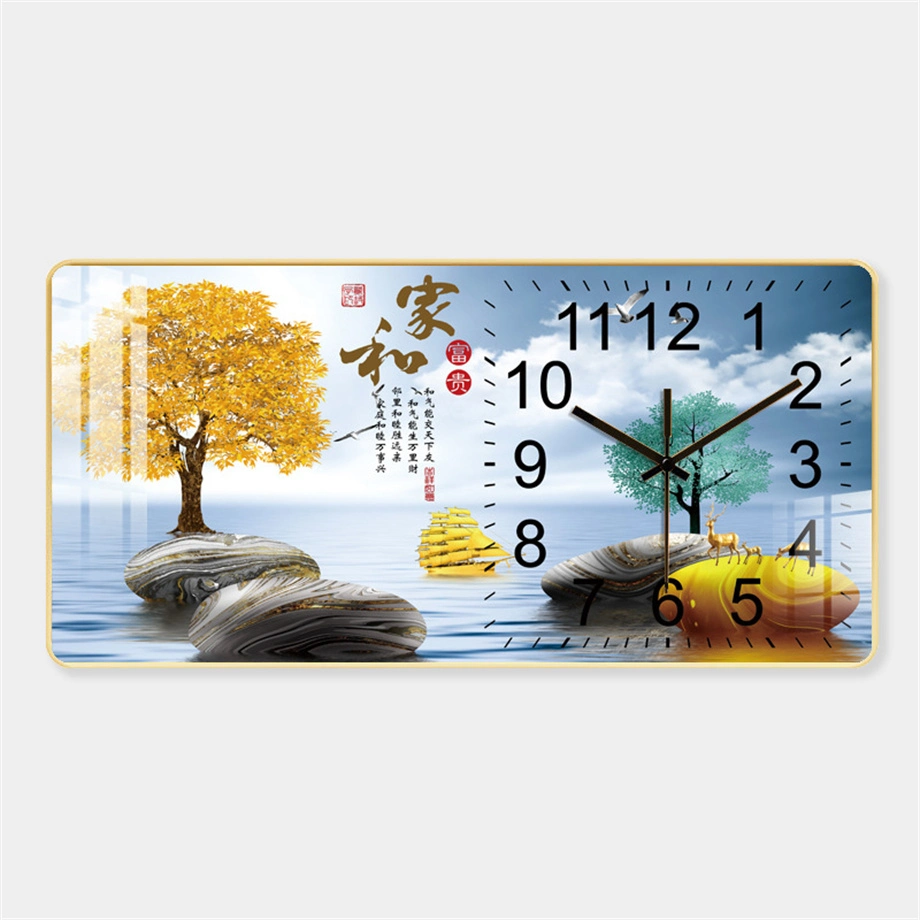 Creative Rectangular Living Room Crystal Porcelain Painting Hanging Wall Quartz Clock