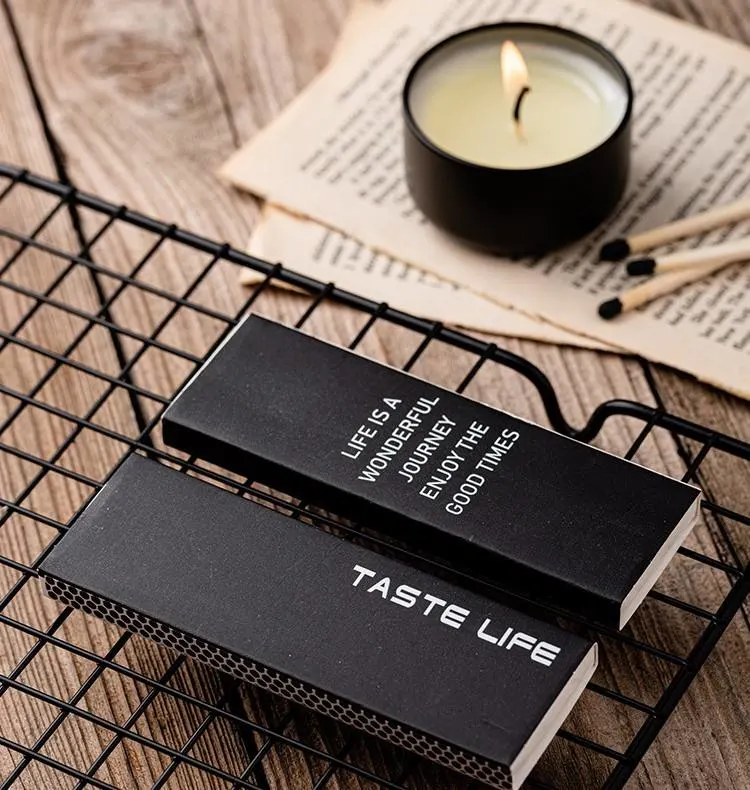 Hot Selling Cheap Black Wooden Stick Matches in Paper Box Custom Safety Match Box Candle Decorative