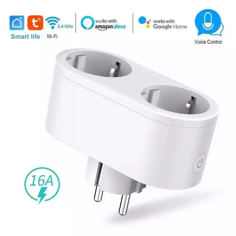 Nuevo Tuya Smart WiFi Dual Socket 16un tapón de la UE 2 en 1 de salida de potencia inteligente distribución remoto el Control de voz funciona con Alexa Google Portada