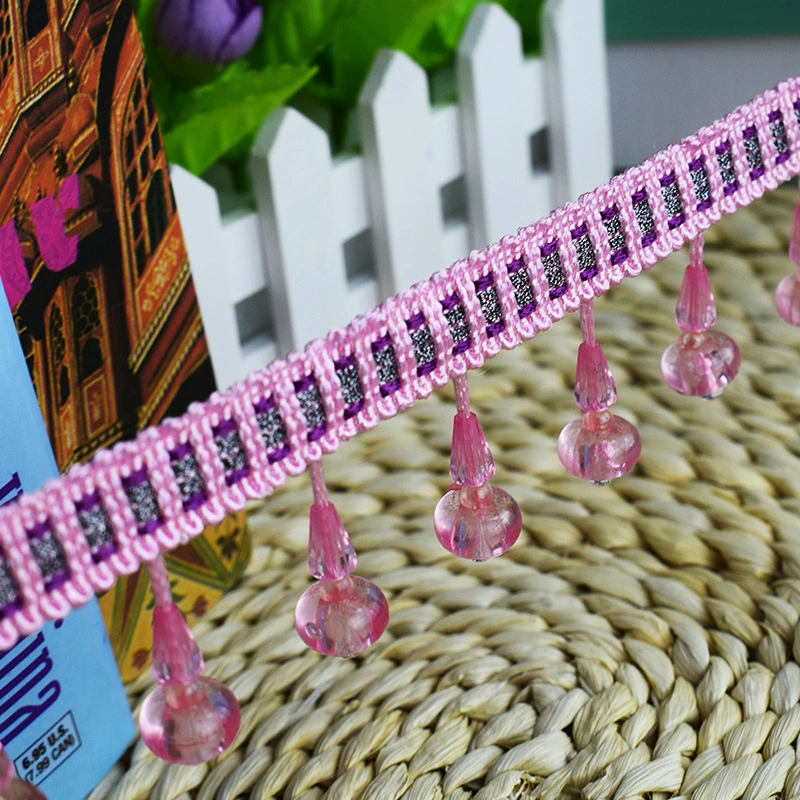 Polyester Curtain Tassel Beaded Fringe Trims, Crystal Chain Fringe Trims