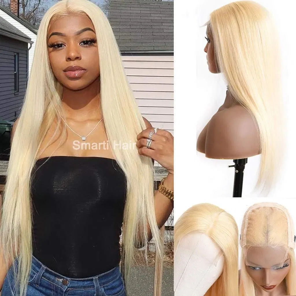 Amazon Europe and America Women's Blonde Chemical Fiber Wig Straight Human Hair with Center Parting