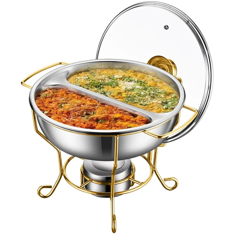 8L plato de chaffing Metal Cocina de buffet de la pantalla de la resistencia de la comida Calienta el hogar de uso caliente 2 olla