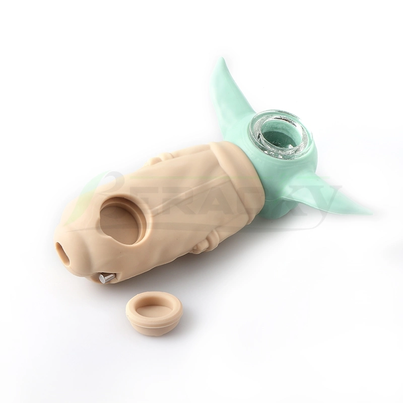 Canalizações manuais em silicone Baby Yoda, colher com taça de vidro para fumadores Acessórios de tabaco