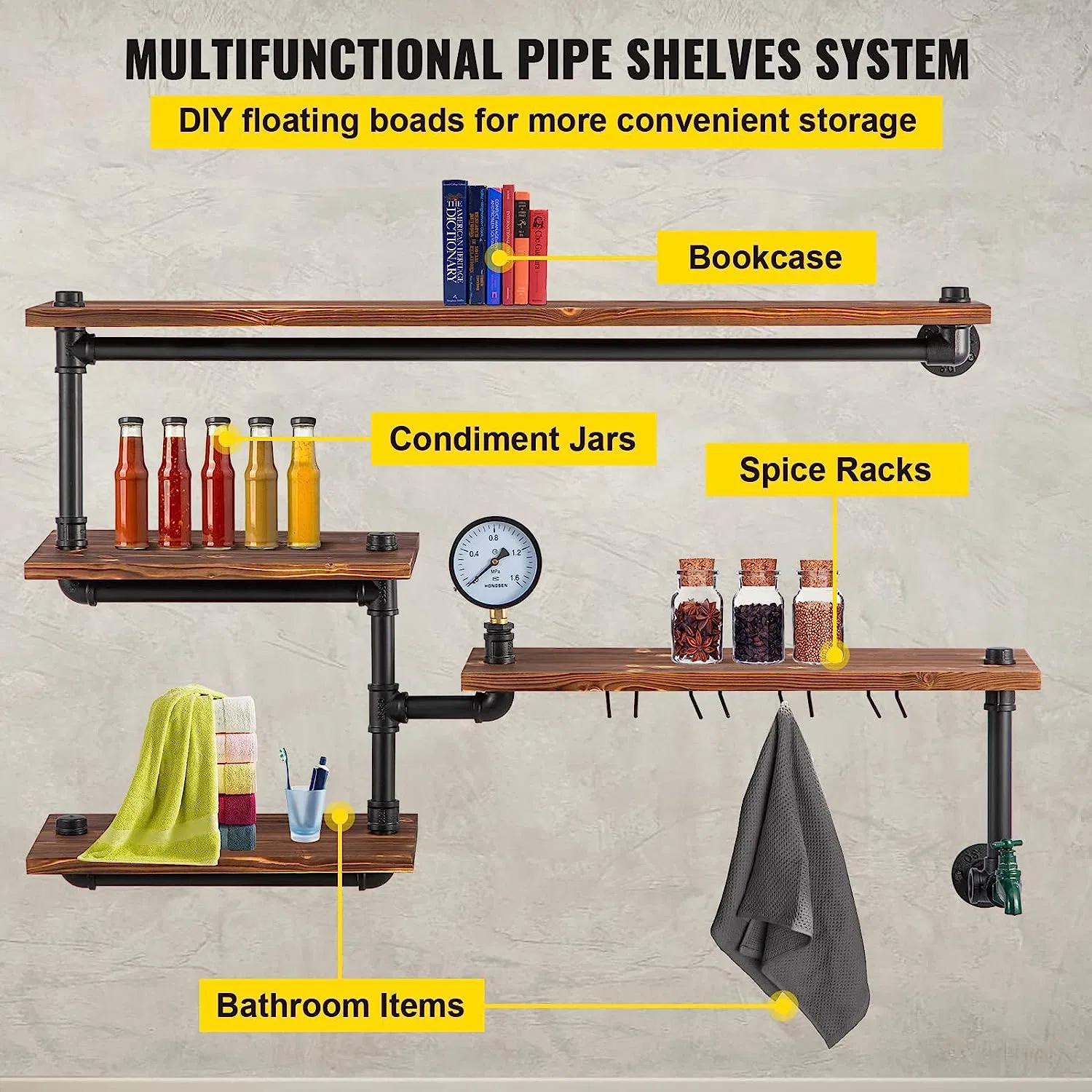 Prateleira do tubo entre parênteses suporte de serviço pesado L Metal decorativa flutuante de aço para montagem em parede de Ferro Fundido Prateleira Industrial os suportes do tubo