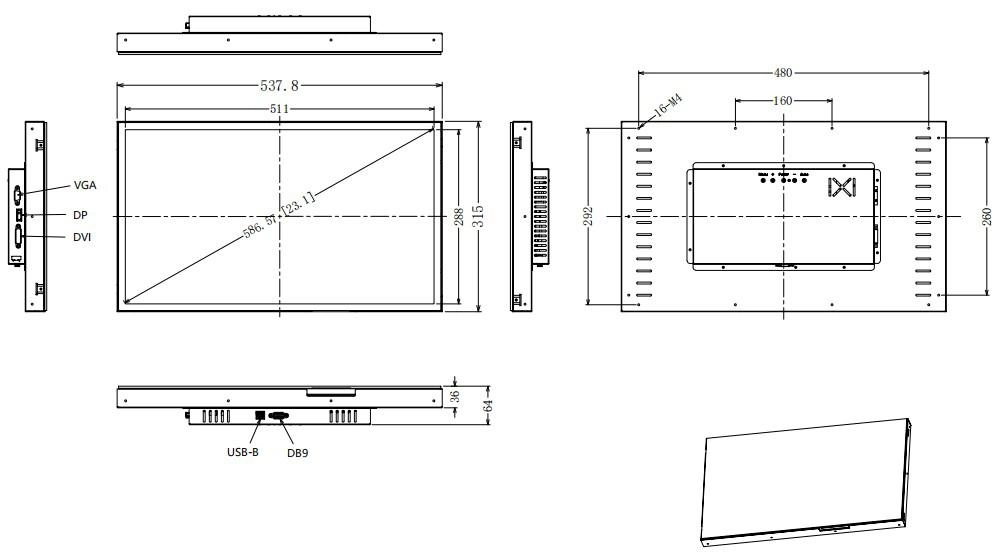 23 pulgadas totalmente soporta el cubo de Aruzegaming X Video Kortek Kts230DN101 Abra Frame pantalla táctil