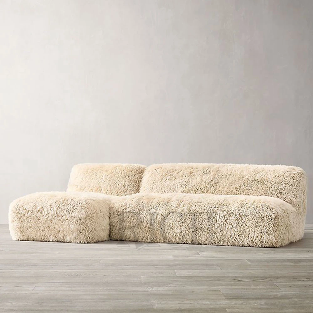 L Shaped Modular Sofa Furniture Fluffy Corner Sofa Couch Sectional Fur Sofa