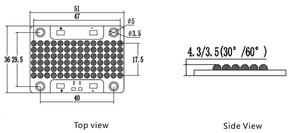 RoHS Compliant Glue Curing 150-300W UV LED Module 365/380/395/405nm 51mmx36mm