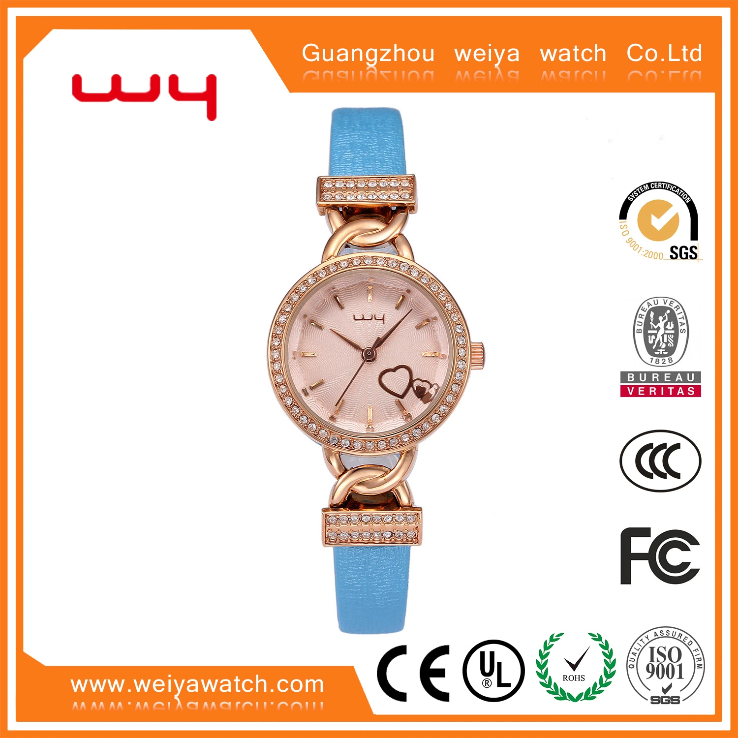 Hot Selling Heart Shape Rhinestone Fashion Lady Quartz Watch Wy-005