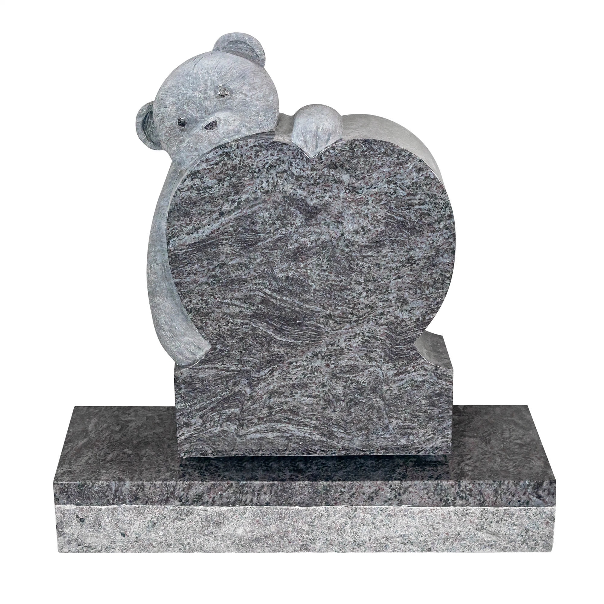 Pierre de granit naturel Sculpture d'ours, de fleurs et d'ange sur une pierre tombale pour commémoration funéraire.