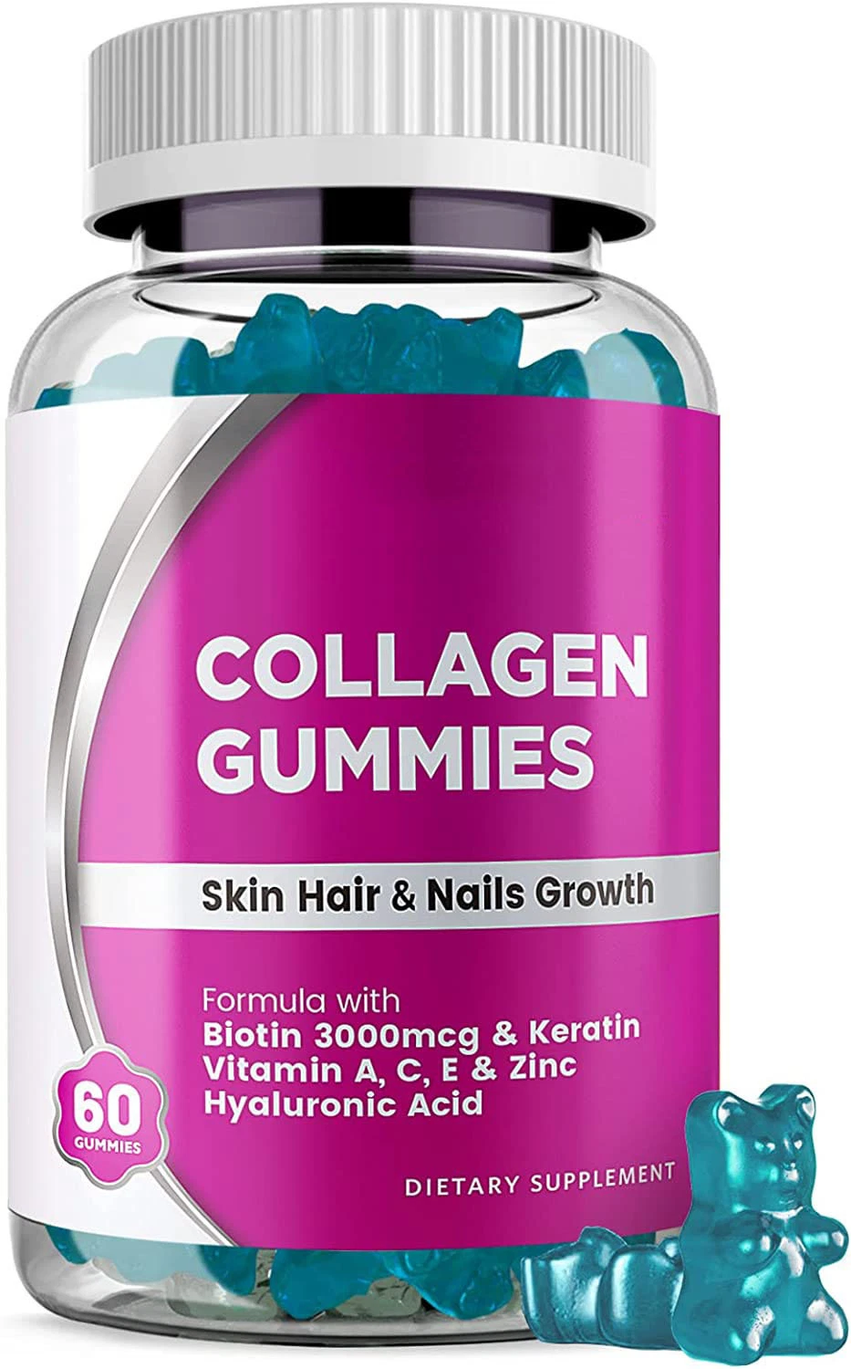 OEM Label Vegan colágeno suplementos Biotin colágeno gúmia cabelo Vitaminas colagénio Gummies