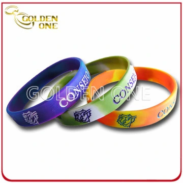 Fashion Custom Segmented Color Concave Logo Silicone Rubber Bracelet