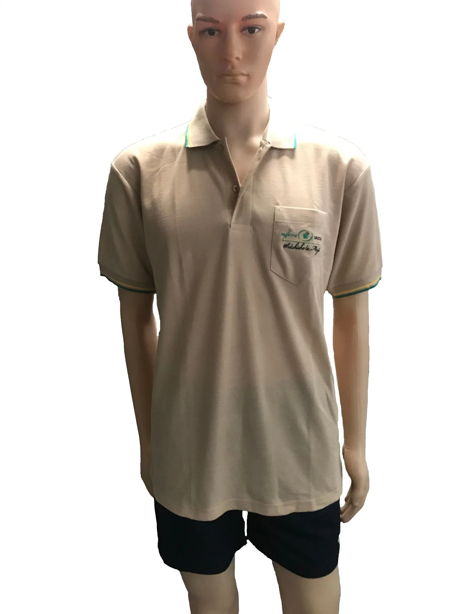 Fashion Khaki Polo Shirt with Pocket and Embroidery Logo