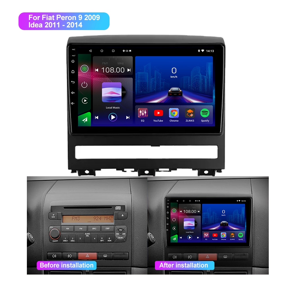 مشغل أقراص DVD للسيارة 9 بوصة ملاحة الراديو الوسائط المتعددة ستريو لاسلكي Apple هاتف الجيل الرابع من CarPlay Android Auto DSP AHd am RDS 6+128 2009 IDEA 2011 - 2014 لـ FIAT Peron 9