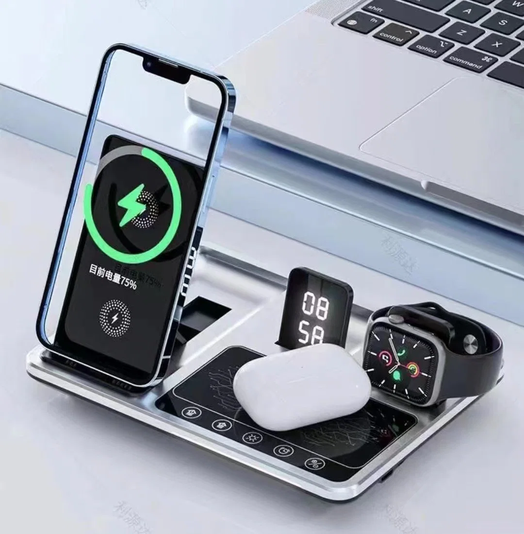 3 in 1 Fast Charging Station with Digital Display Foldable Magnetic Wireless Charger for Phone Watch Earphone