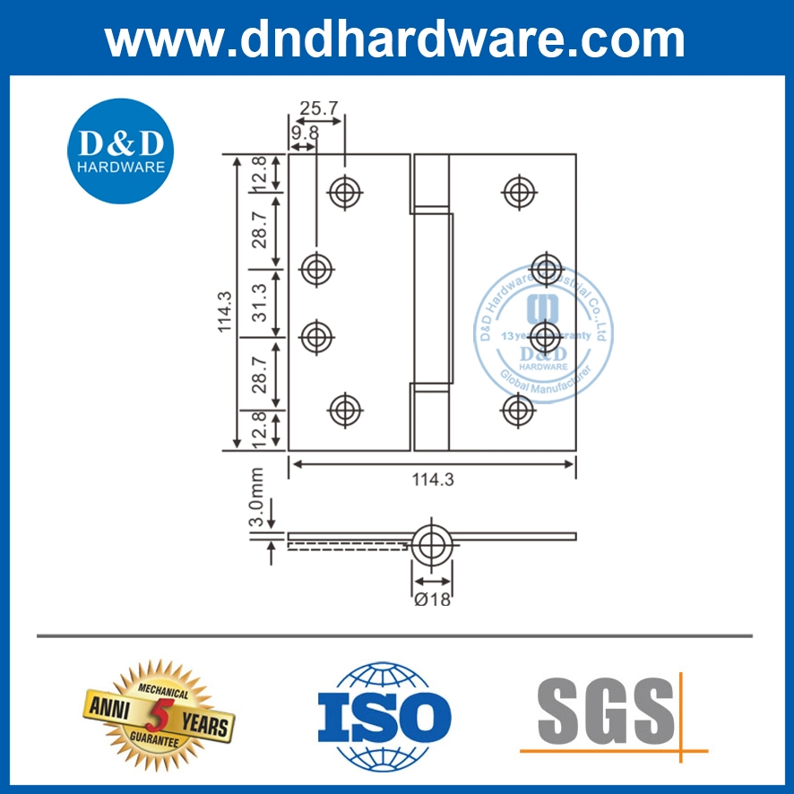 Acero inoxidable satinado 304/316/201 Accesorios para puertas de construcción Interior de madera Bisagra de resorte de cierre automático de bisagra de puerta cuadrada