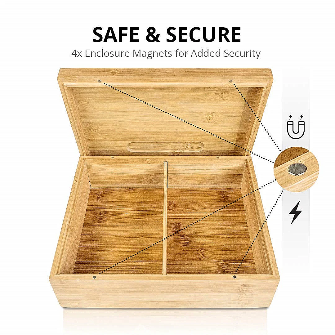 Caja Stash de bambú natural Caja de almacenamiento de bambú con 2 Ajustables compartimento