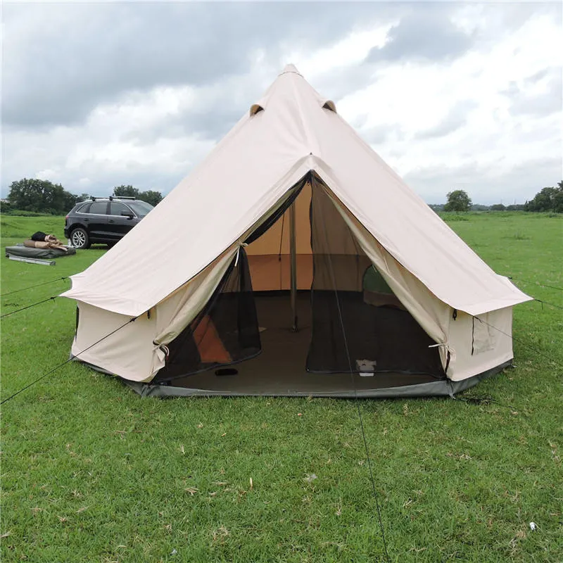 Manufacturer 5 M OEM Beige Customized Size Luxury Family Tent Cotton Canvas Camping Yurt Glamping Tents 4 Season Waterproof