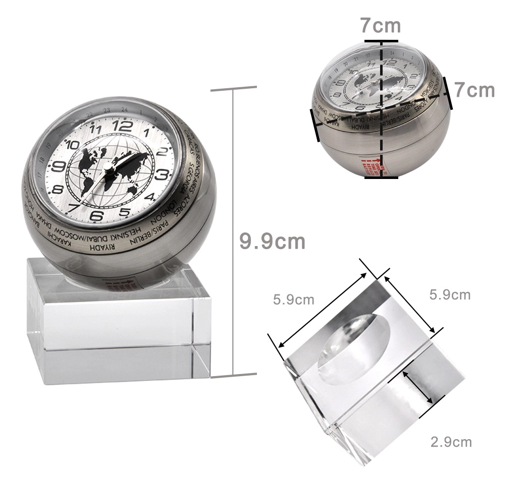 High quality/High cost performance  World Time Metal Table Crystal Home Decorative Clock