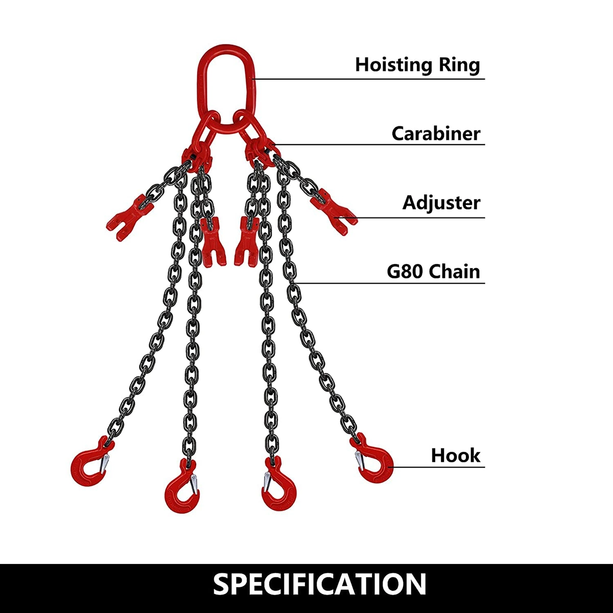 G80 4 Leg Link Lifting Confonois Crane Chain Sling 21 Mt 6 Meter 2/5inch X 5 FT 4410lb Hook Ukca India with Hook