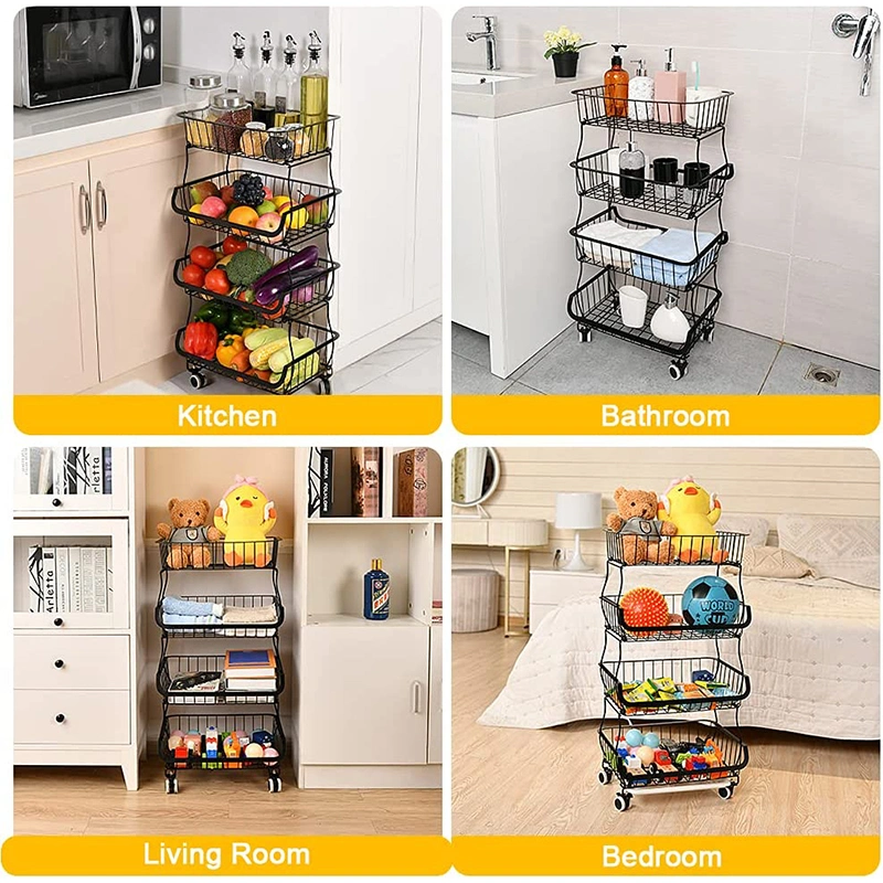 Large Capacity 5 Layers Movable Rotating Kitchen Trolley Carts Vegetable Display Shelves Storage Rack Kitchen Storage