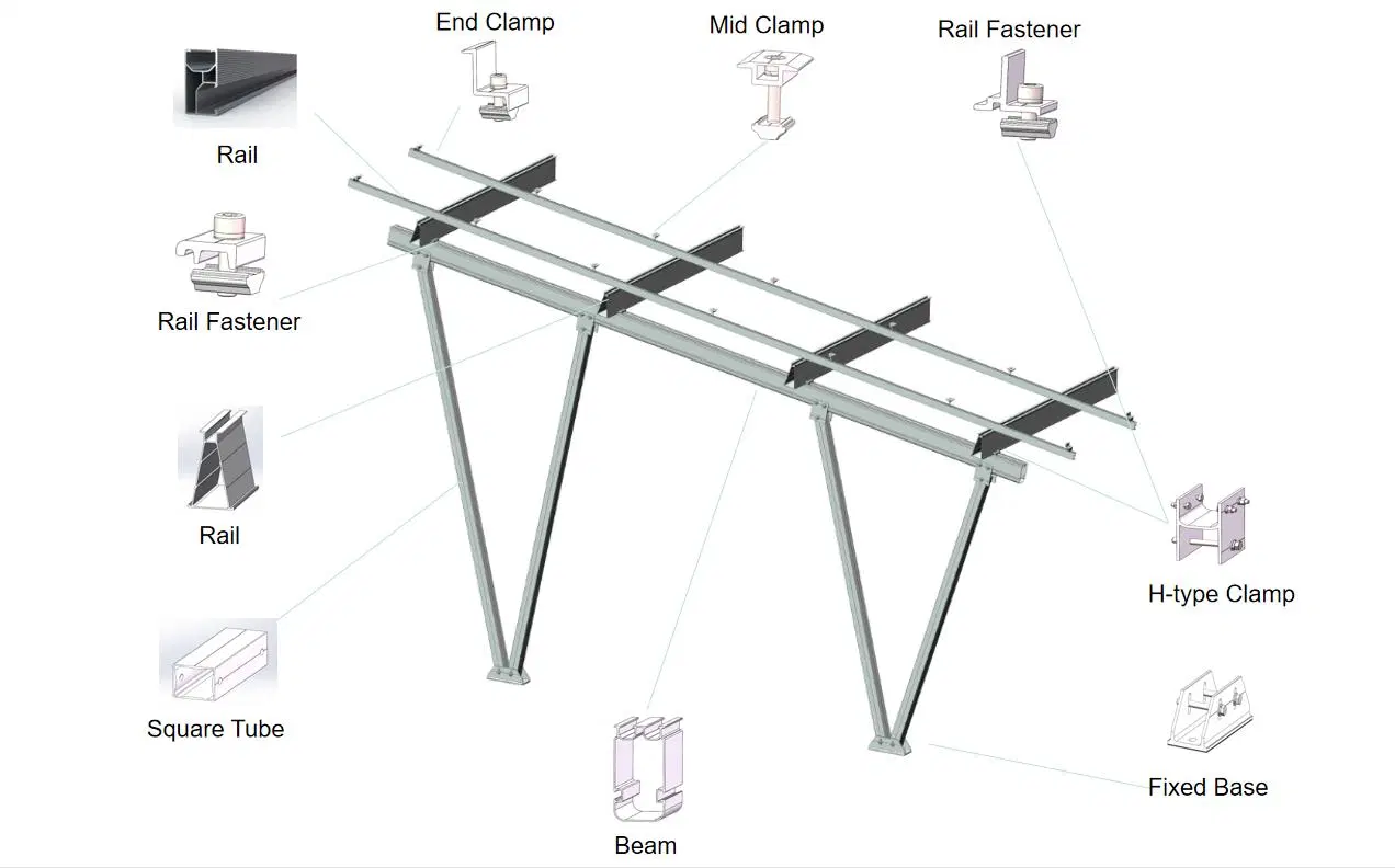 Solar Panel Mounting System Steel Easy to Install Adjustable Mounts Solar Carport Bracket